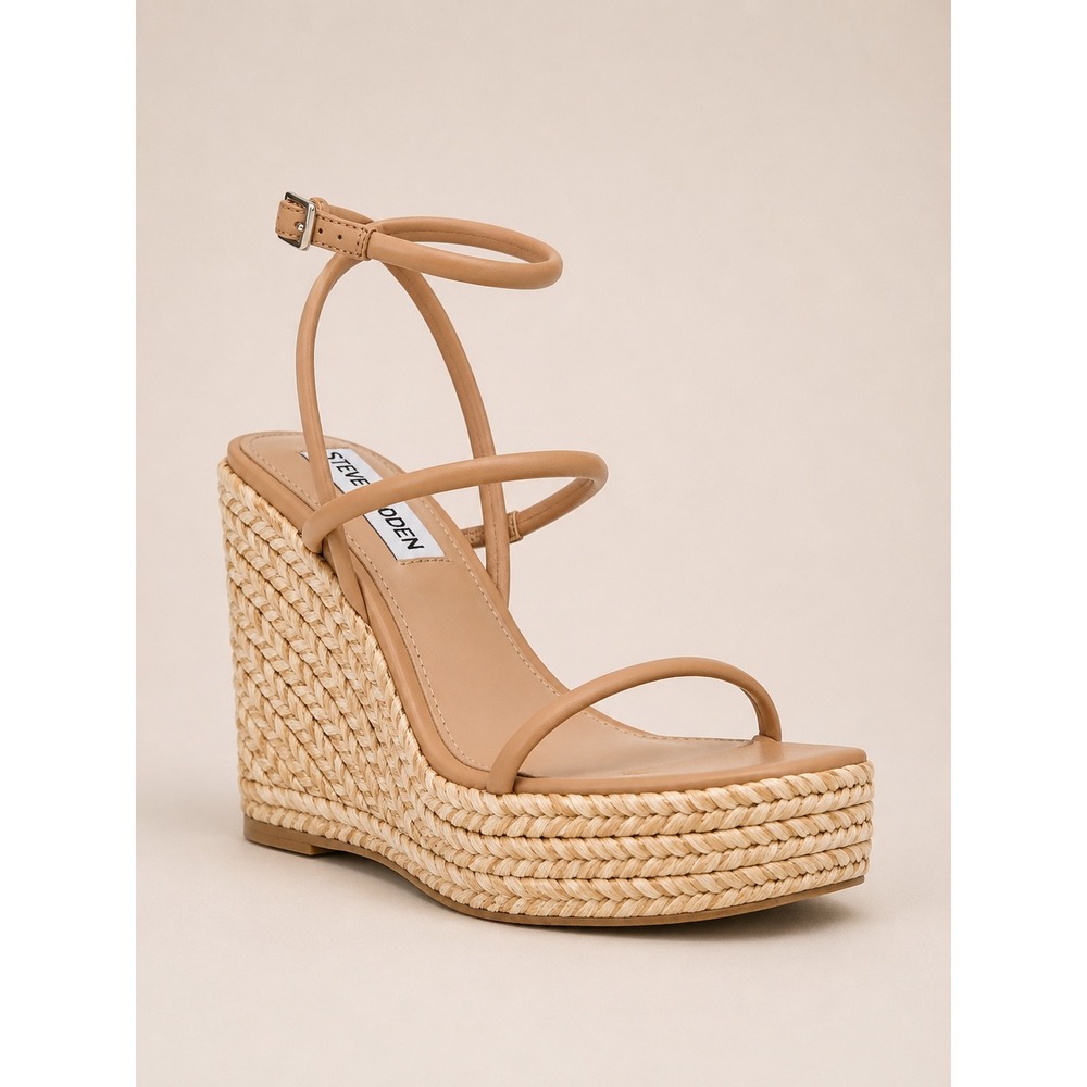 Steve Madden Unity Tan Raffia Platform Wedge Sandals Size 9.5